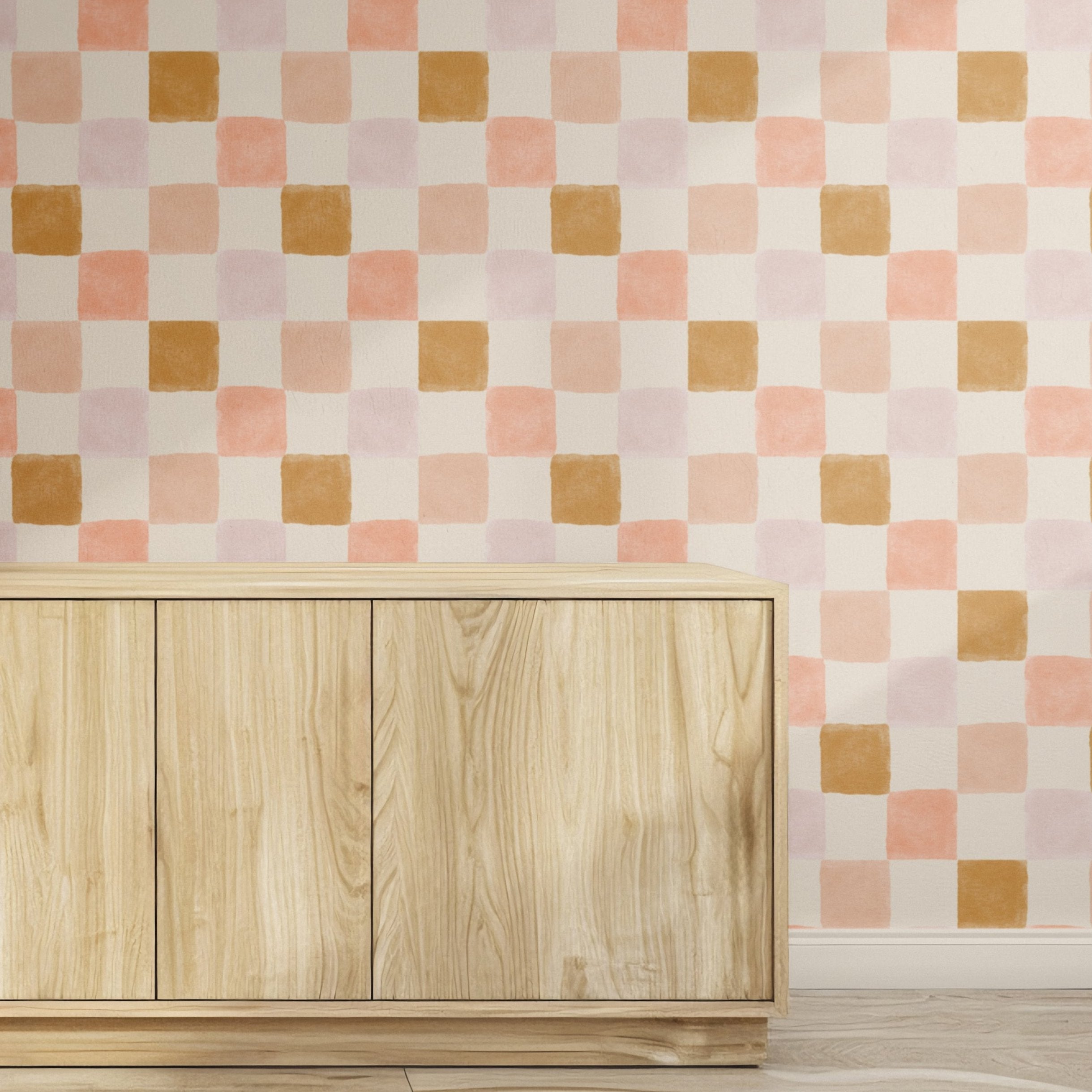 Artisan Checkered Wallpaper - Warm Terracotta and Mustard Tones