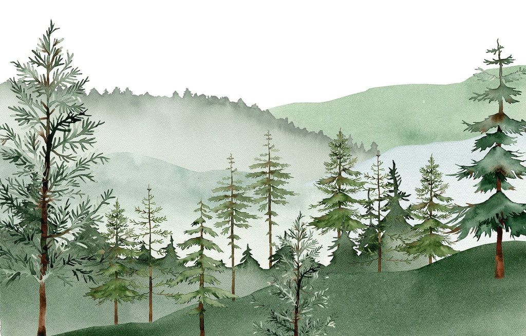 Mountain Wallpaper Watercolor Forest Mural