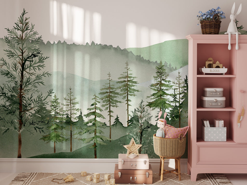 Mountain Wallpaper Watercolor Forest Mural